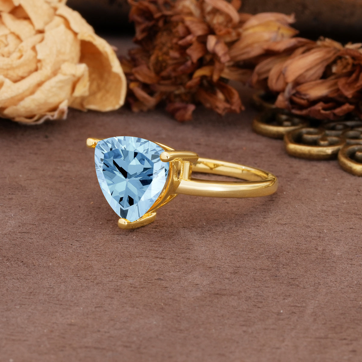 Unique, Minimalist 3-Prong Setting with Heart Cut Aquamarine Engagement Ring - Additional view