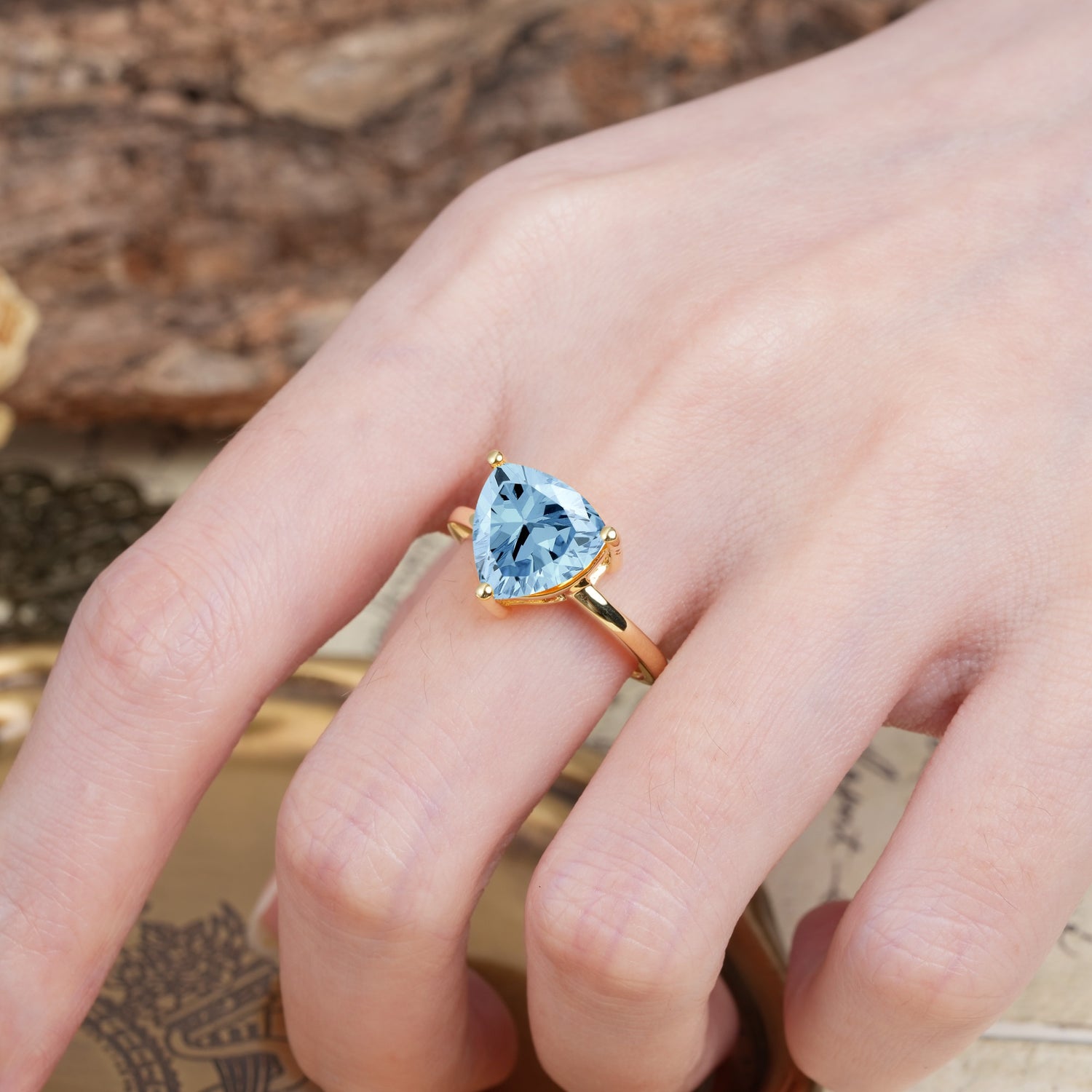 Unique, Minimalist 3-Prong Setting with Heart Cut Aquamarine Engagement Ring - Additional view