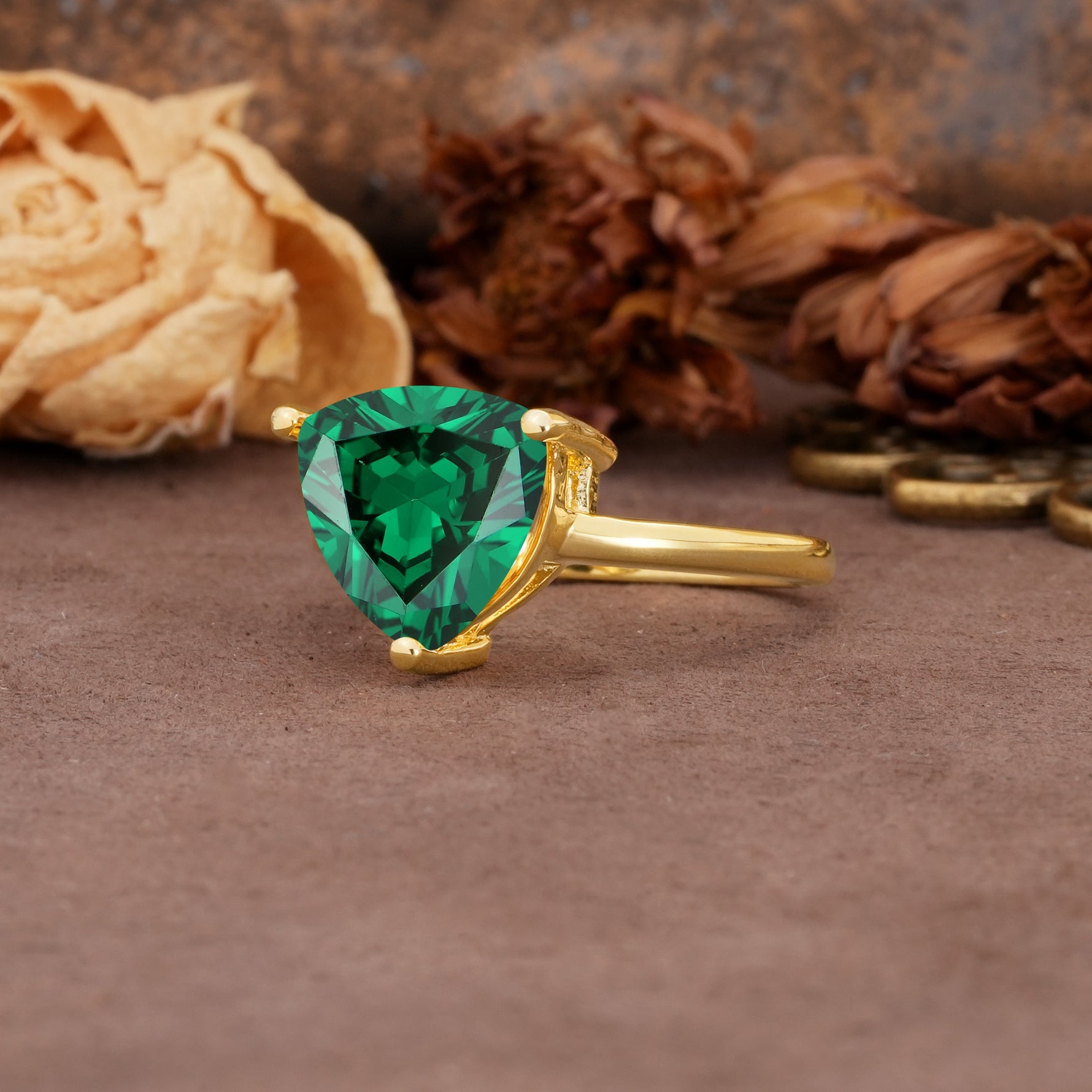 Unique, Minimalist 3-Prong Setting with Heart Cut Emerald Engagement Ring - Additional view