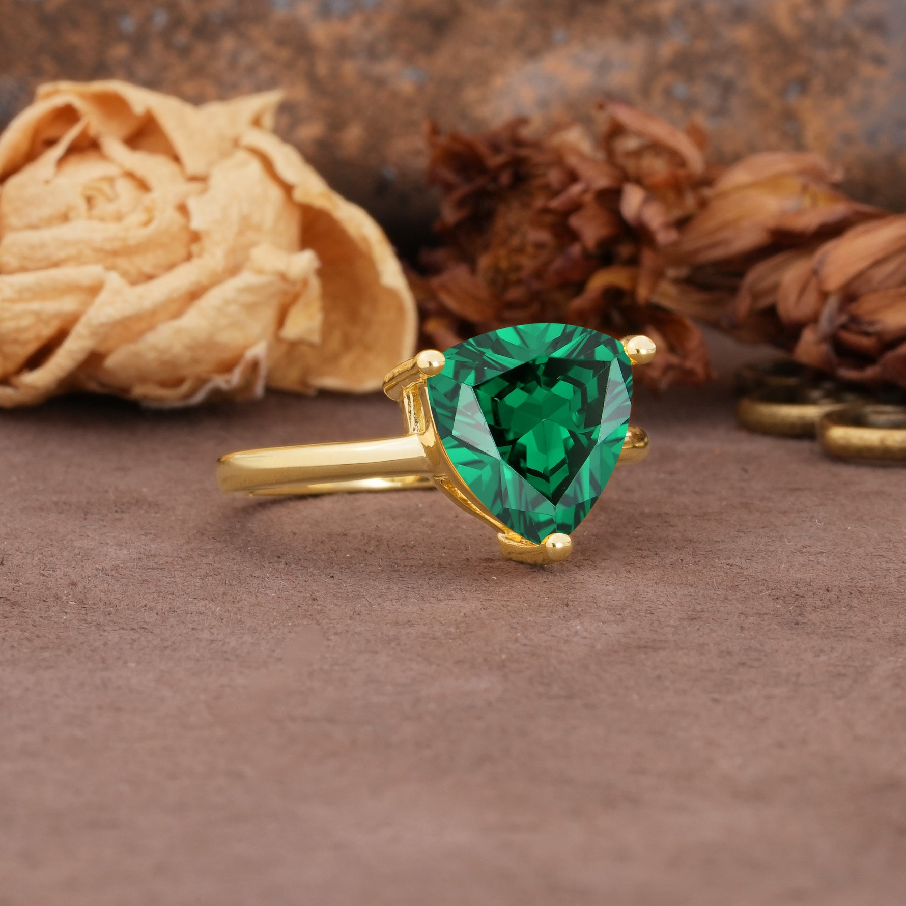 Unique, Minimalist 3-Prong Setting with Heart Cut Emerald Engagement Ring - Additional view