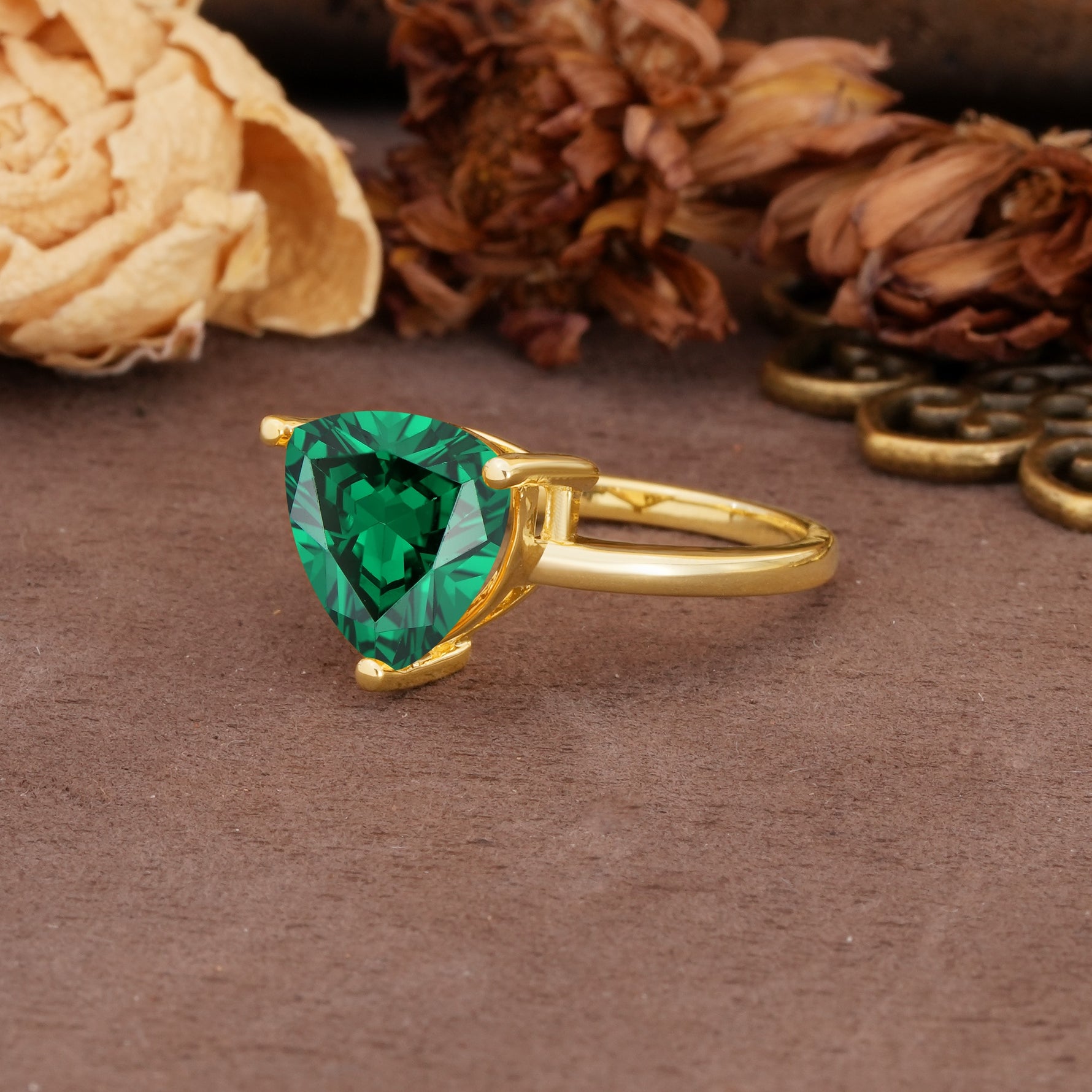 Unique, Minimalist 3-Prong Setting with Heart Cut Emerald Engagement Ring - Additional view