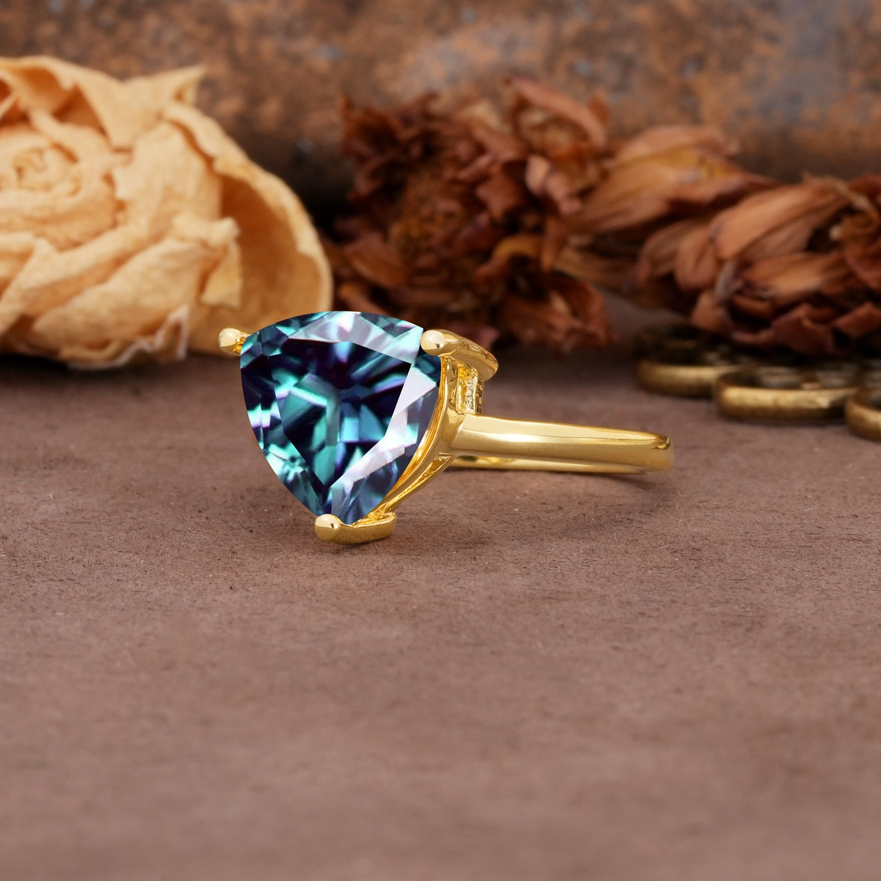 Unique, Minimalist 3-Prong Setting with Heart Cut Alexandrite Engagement Ring - Additional view