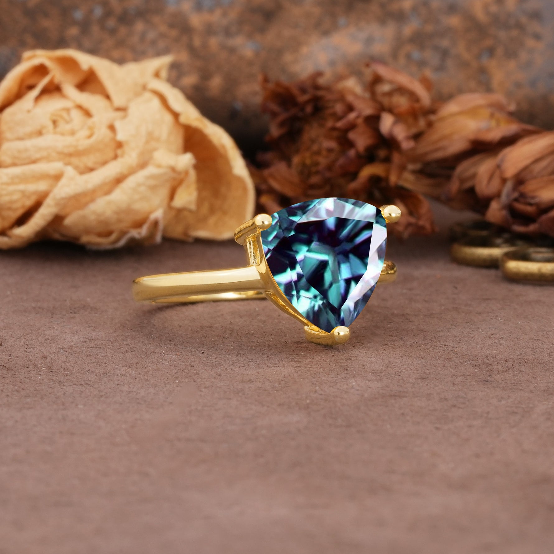 Unique, Minimalist 3-Prong Setting with Heart Cut Alexandrite Engagement Ring - Additional view