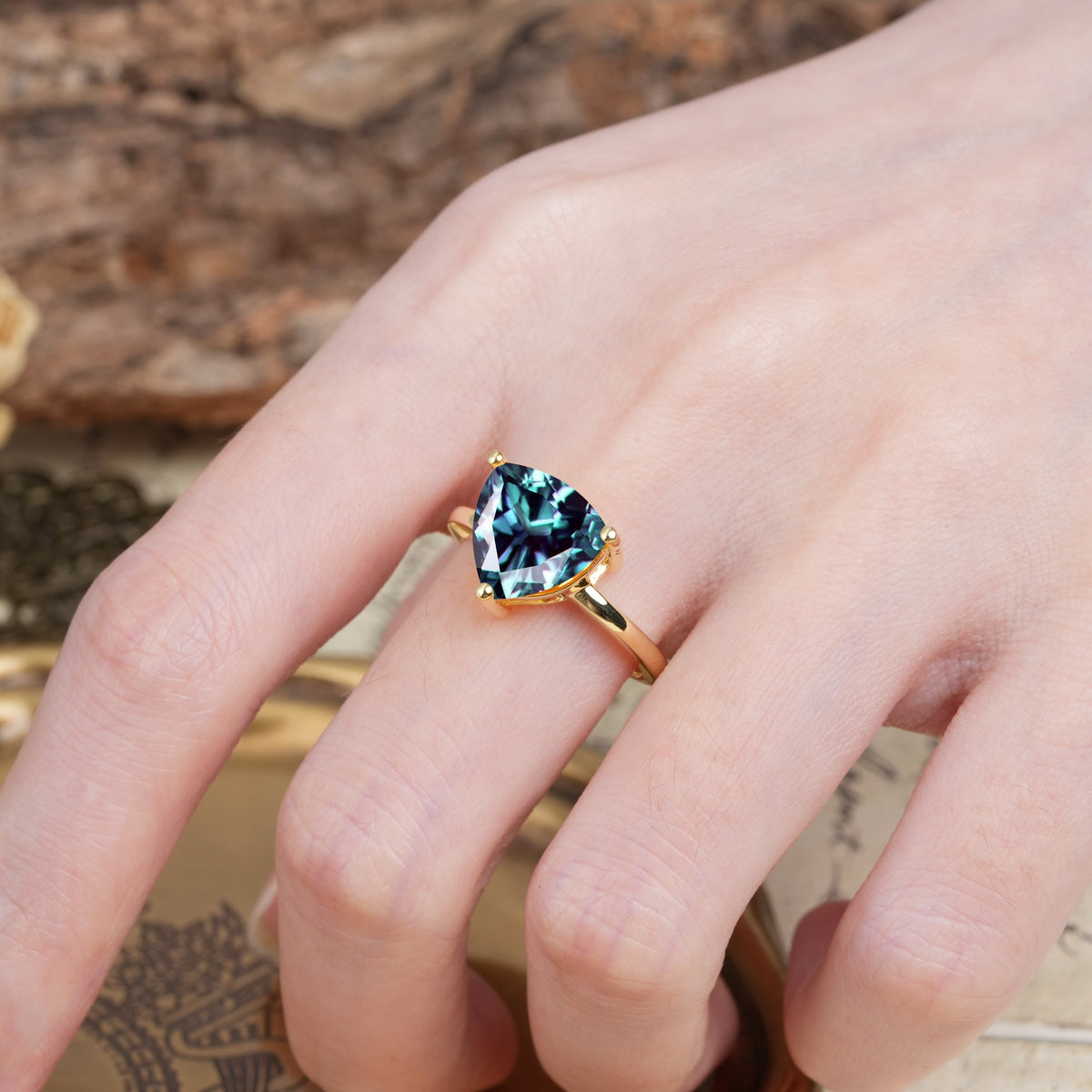Unique, Minimalist 3-Prong Setting with Heart Cut Alexandrite Engagement Ring - Additional view