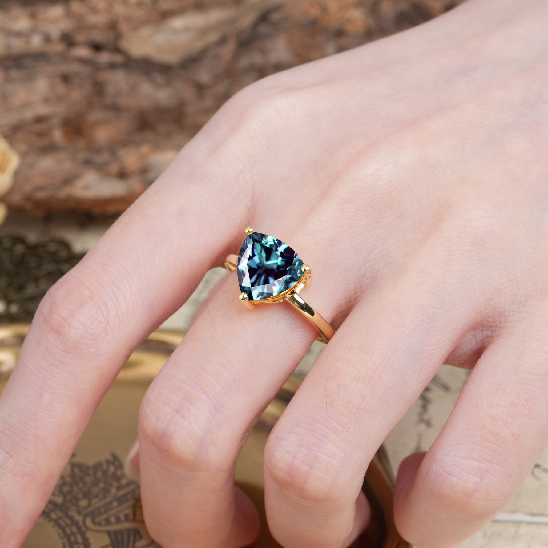 Unique, Minimalist 3-Prong Setting with Heart Cut Alexandrite Engagement Ring - Additional view