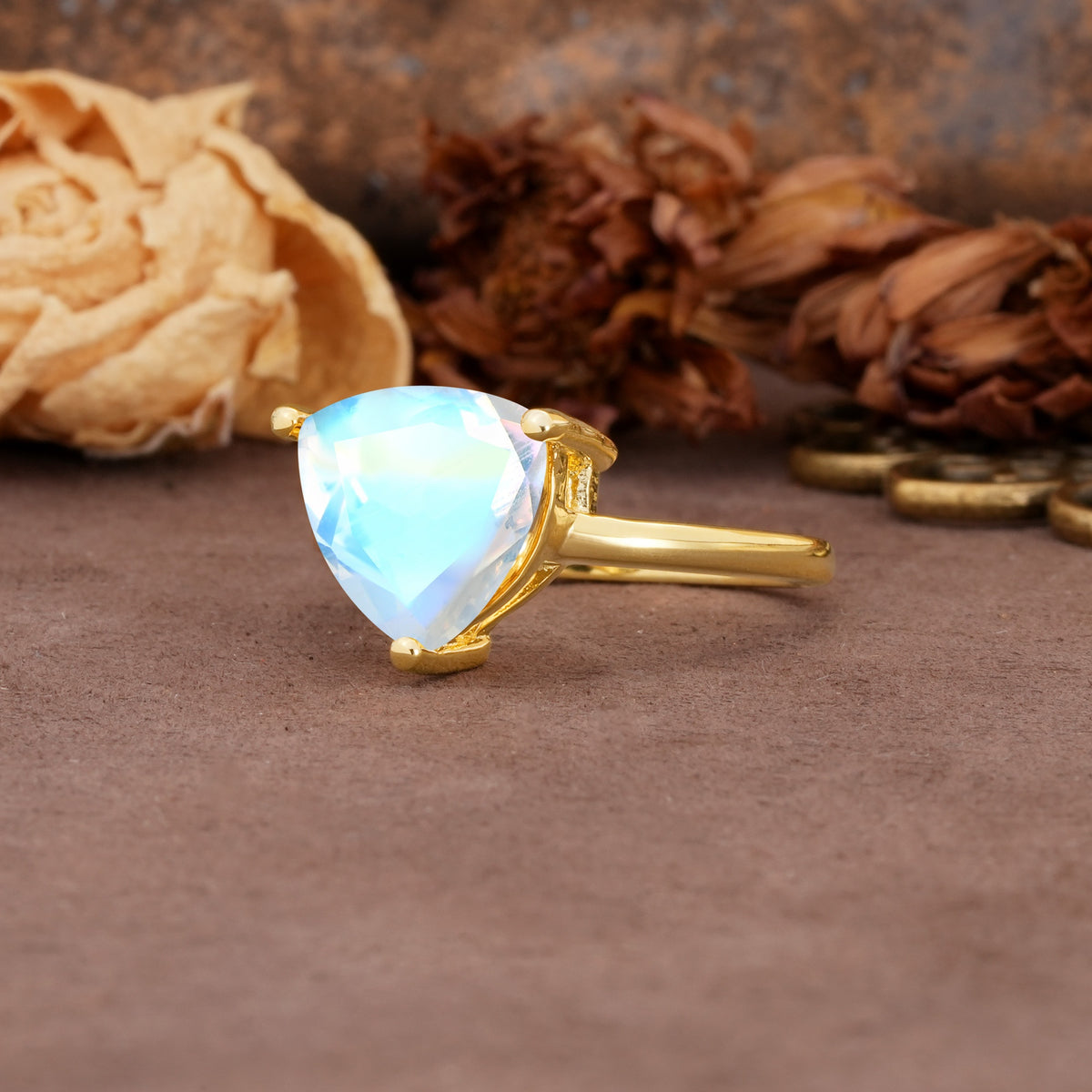 Unique, Minimalist 3-Prong Setting with Heart Cut Moonstone Engagement Ring - Additional view