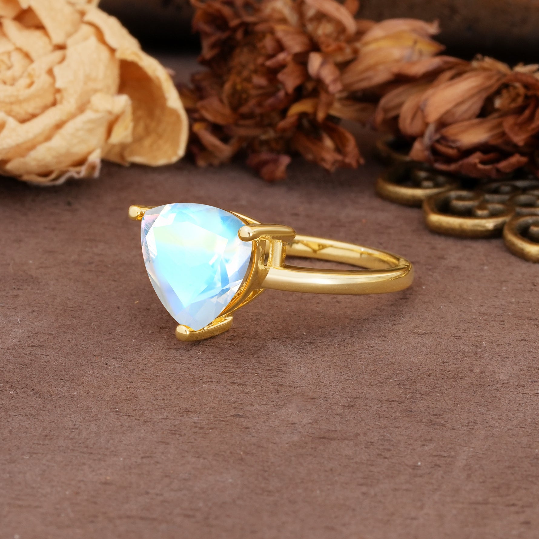 Unique, Minimalist 3-Prong Setting with Heart Cut Moonstone Engagement Ring - Additional view