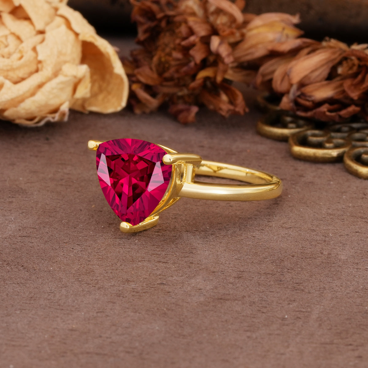 Unique, Minimalist 3-Prong Setting with Heart Cut Ruby Engagement Ring - Additional view