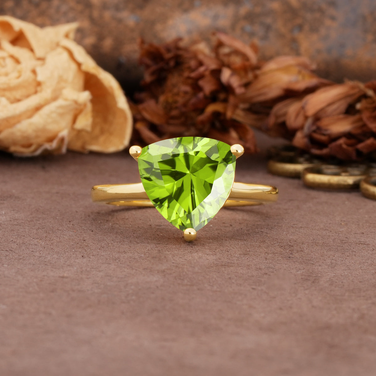 Unique, Minimalist 3-Prong Setting with Heart Cut Peridot Engagement Ring - Additional view