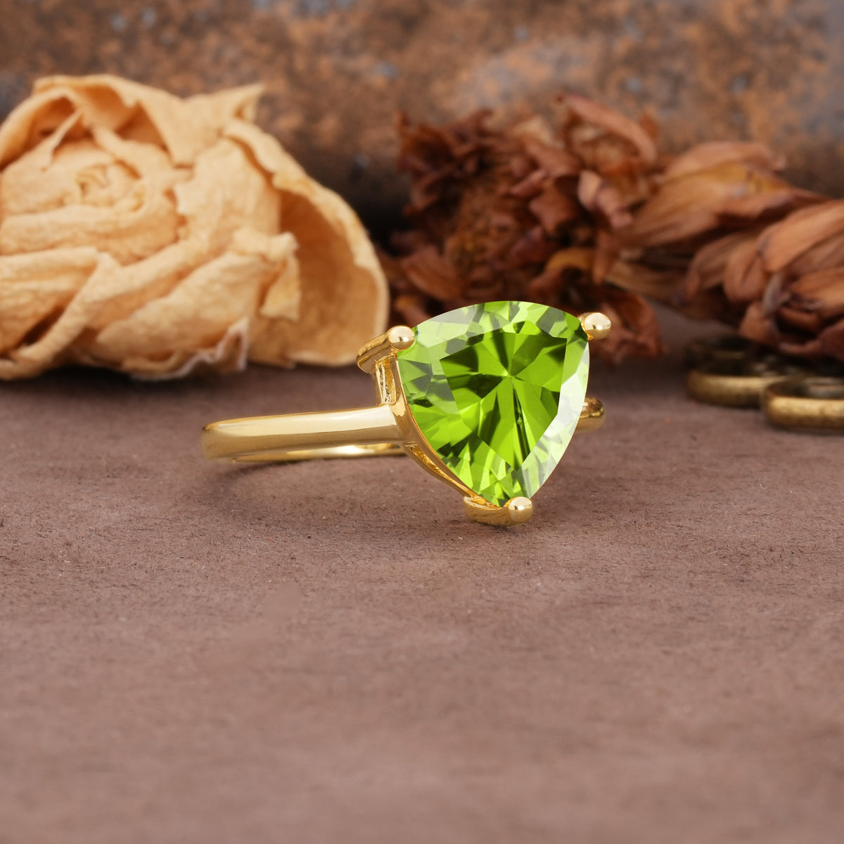 Unique, Minimalist 3-Prong Setting with Heart Cut Peridot Engagement Ring - Additional view