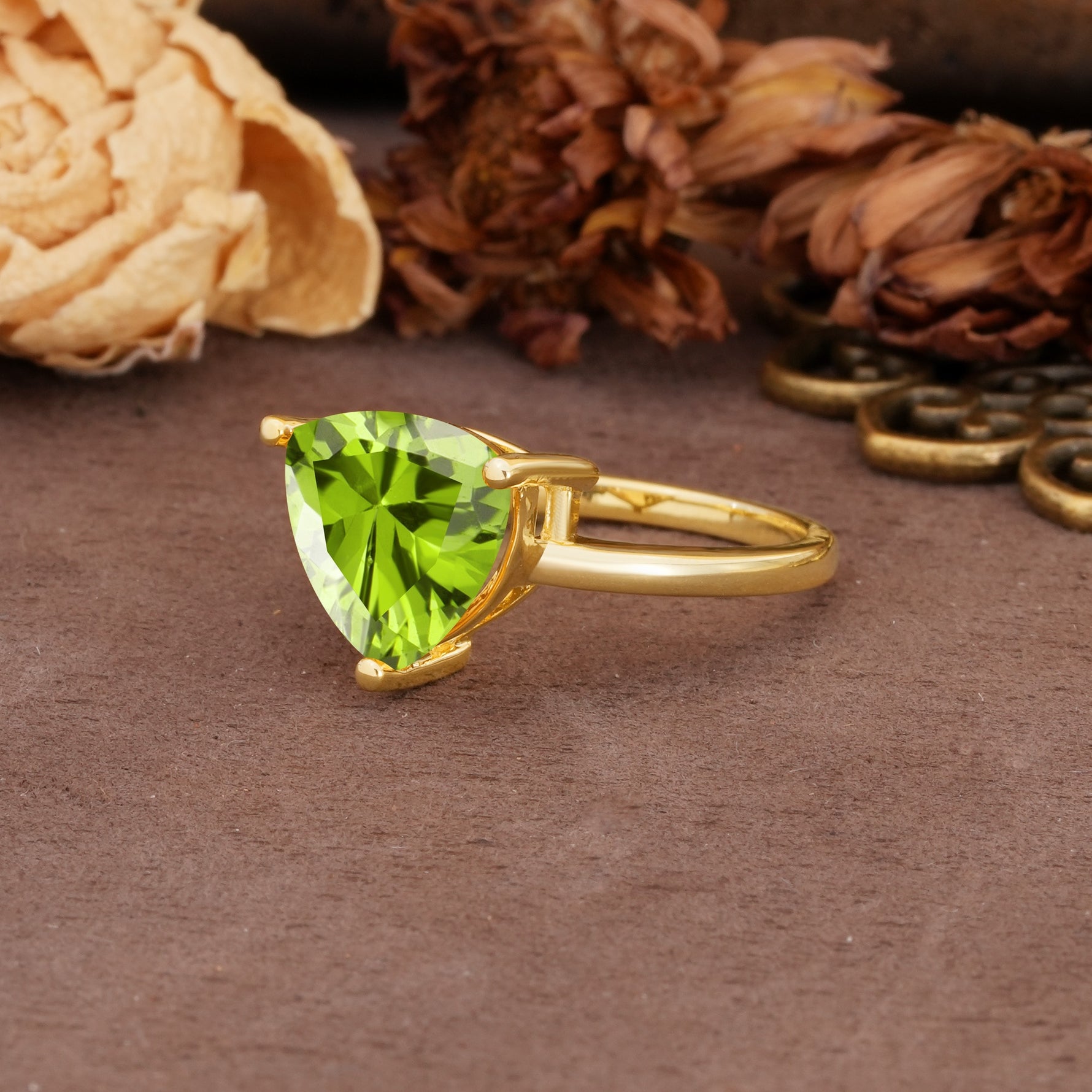 Unique, Minimalist 3-Prong Setting with Heart Cut Peridot Engagement Ring - Additional view