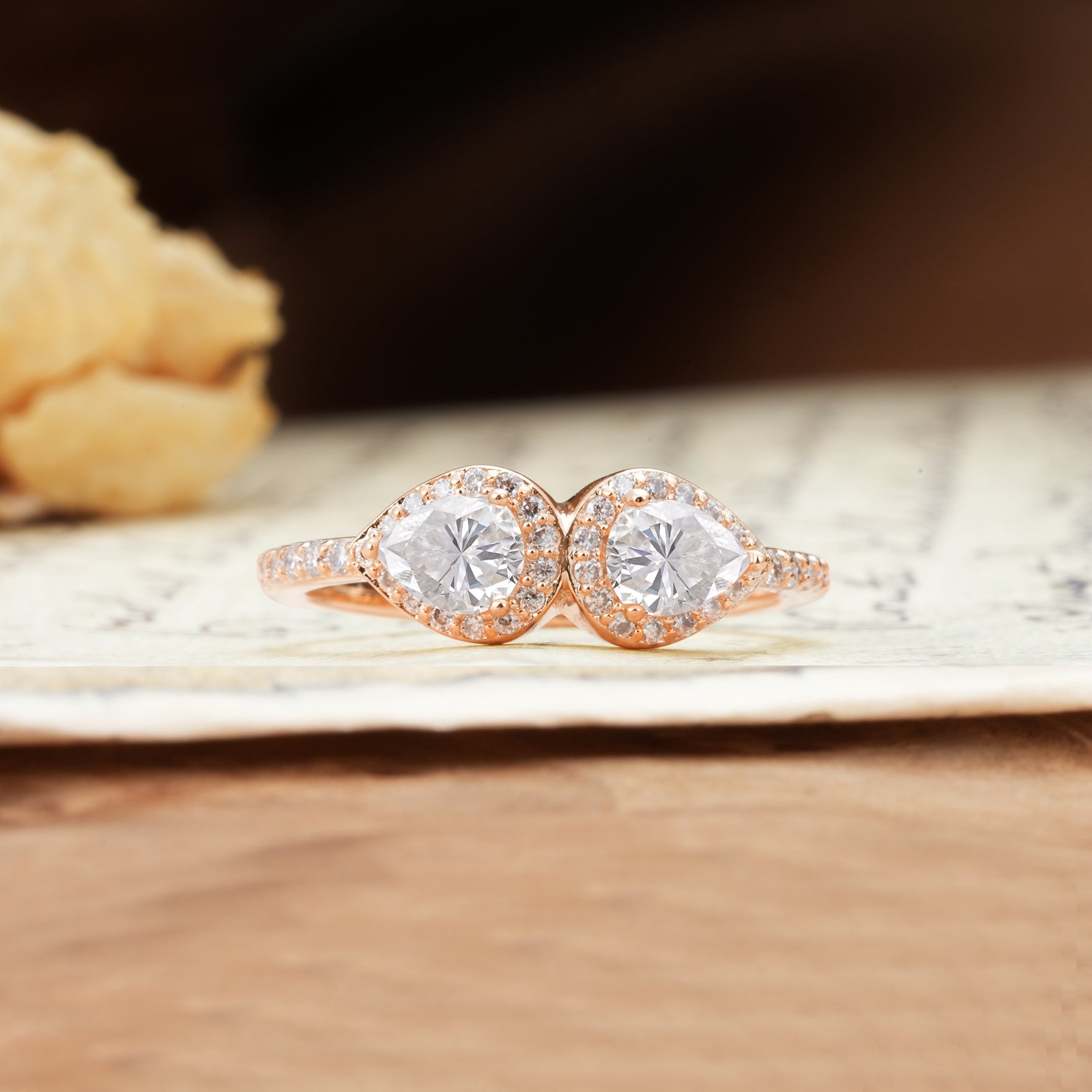 Classic Luxury 3-Prong Double Pear Cut Moissanite Wedding Ring - Additional view