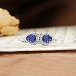Classic Luxury 3-Prong Double Pear Cut Tanzanite Wedding Ring - Additional view