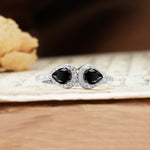 Classic Luxury 3-Prong Double Pear Cut Black Onyx Wedding Ring - Additional view