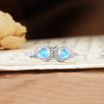 Classic Luxury 3-Prong Double Pear Cut Moonstone Wedding Ring - Additional view