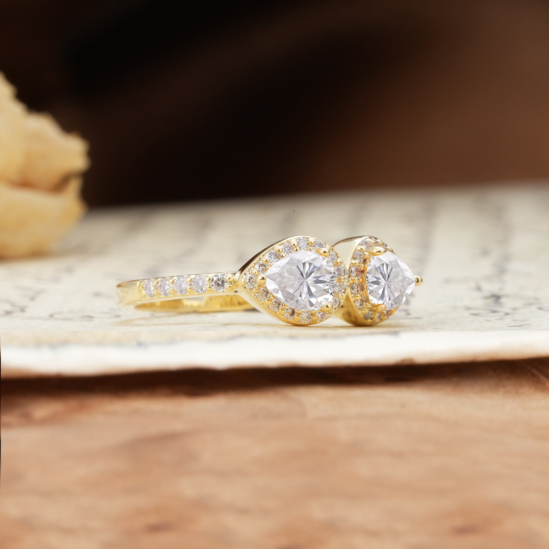 Classic Luxury 3-Prong Double Pear Cut Moissanite Wedding Ring - Additional view