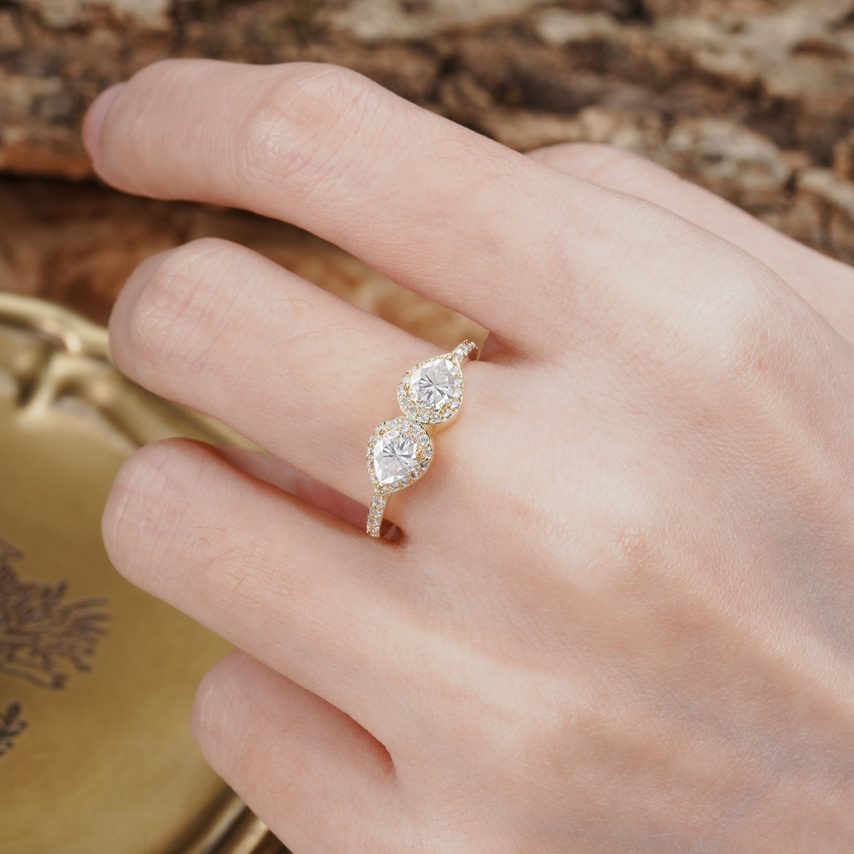 Classic Luxury 3-Prong Double Pear Cut Moissanite Wedding Ring - Additional view