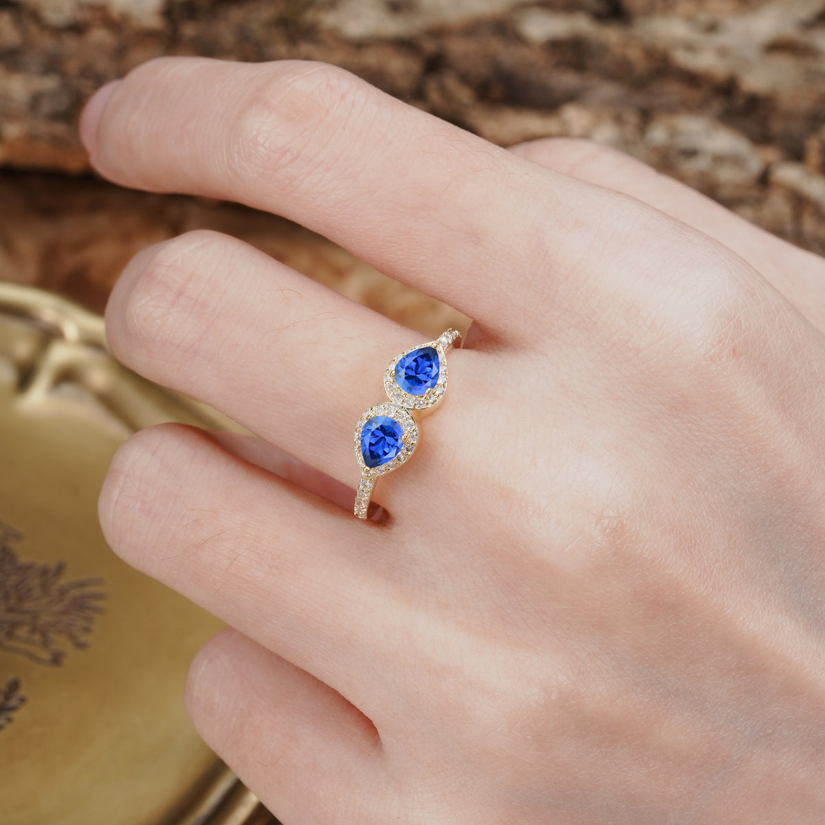 Classic Luxury 3-Prong Double Pear Cut Sapphire Wedding Ring - Additional view