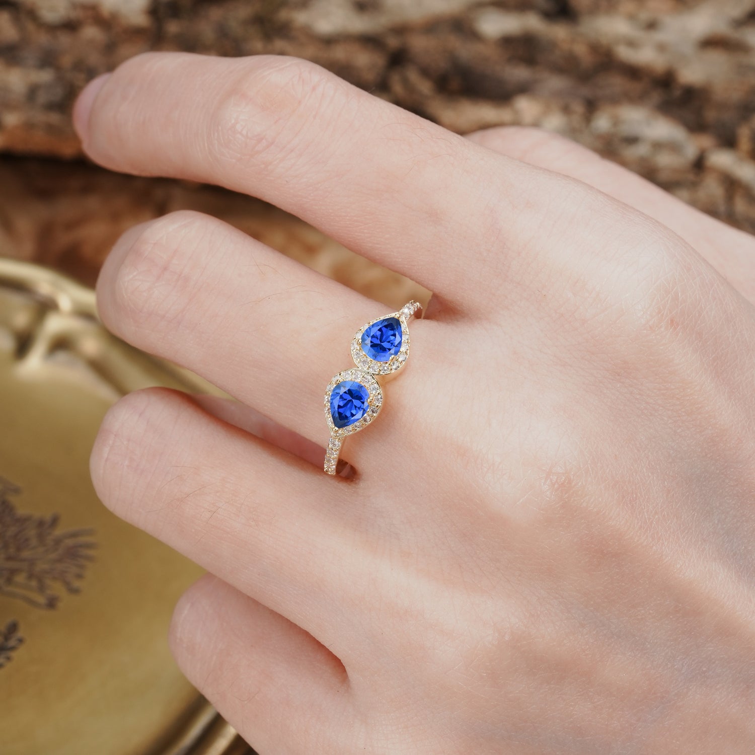 Classic Luxury 3-Prong Double Pear Cut Sapphire Wedding Ring - Additional view