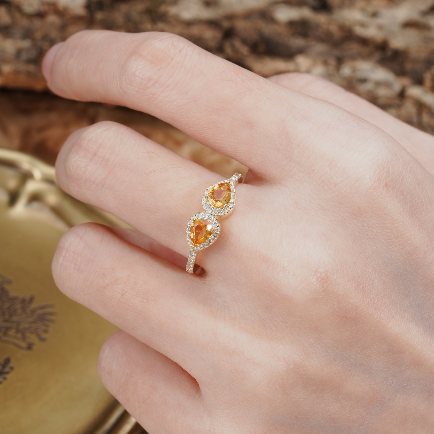 Classic Luxury 3-Prong Double Pear Cut Citrine Wedding Ring