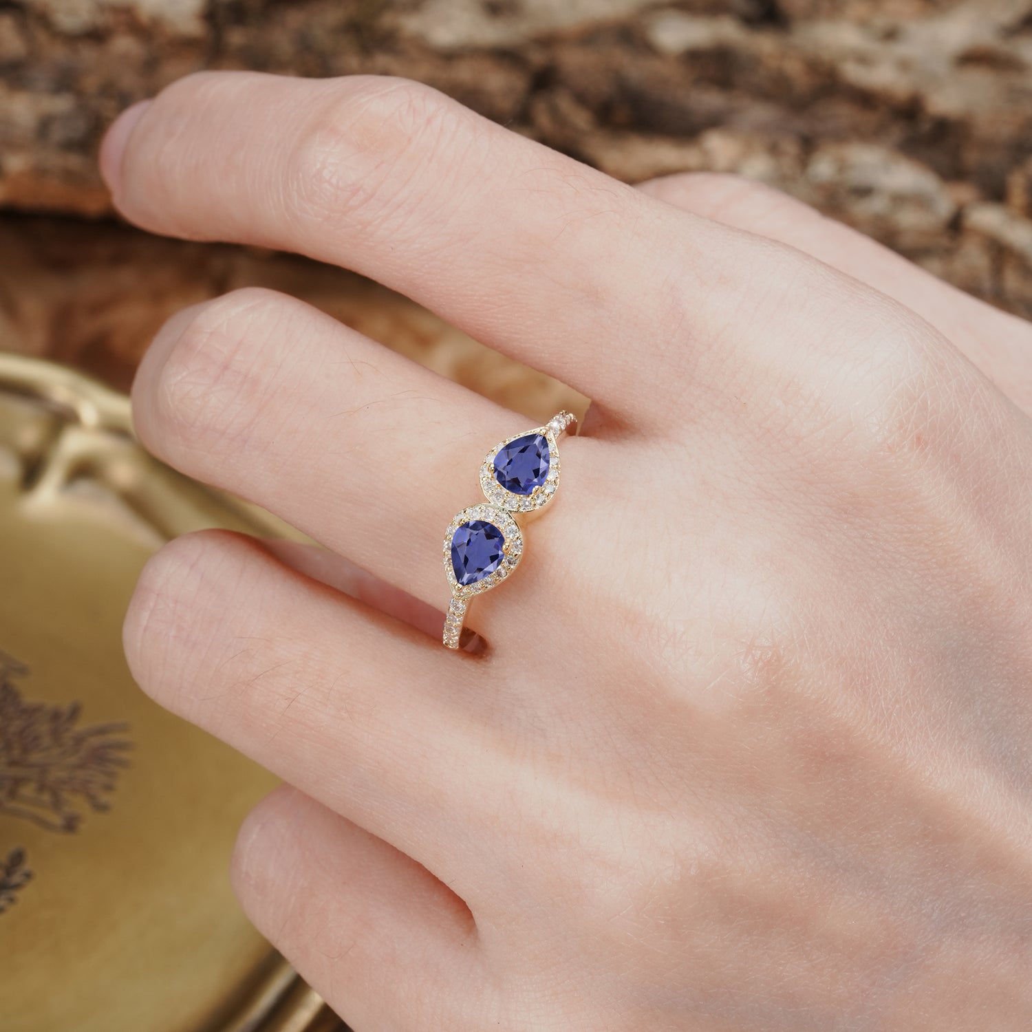 Classic Luxury 3-Prong Double Pear Cut Tanzanite Wedding Ring