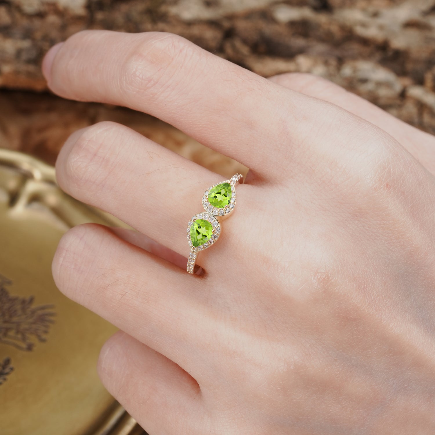 Classic Luxury 3-Prong Double Pear Cut Peridot Wedding Ring