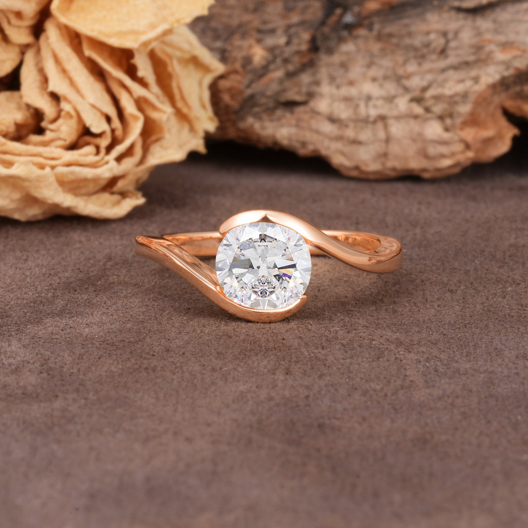 Unique Twisted, Entwined Round Cut Moissanite Engagement Ring - Additional view