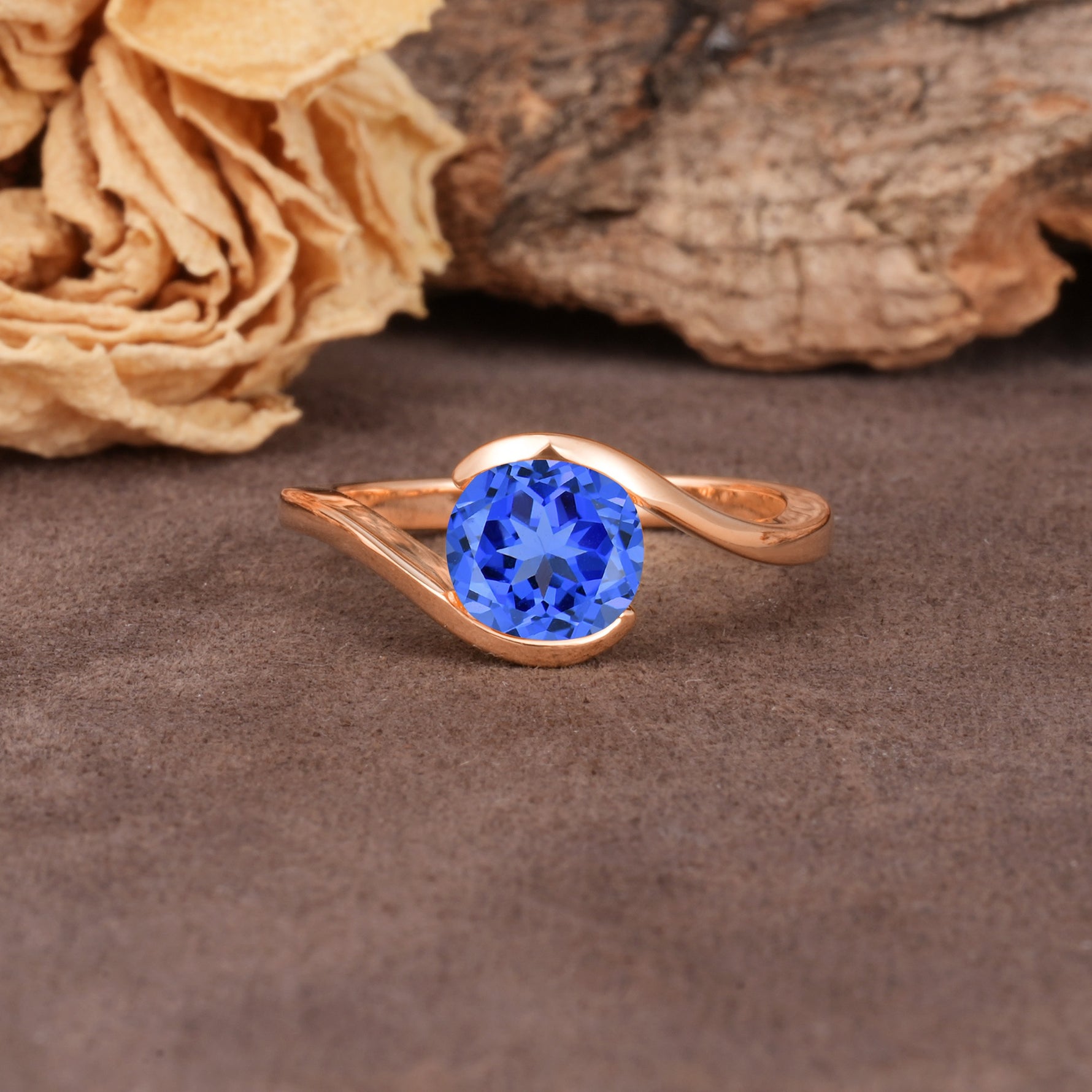 Unique Twisted, Entwined Round Cut Sapphire Engagement Ring - Additional view