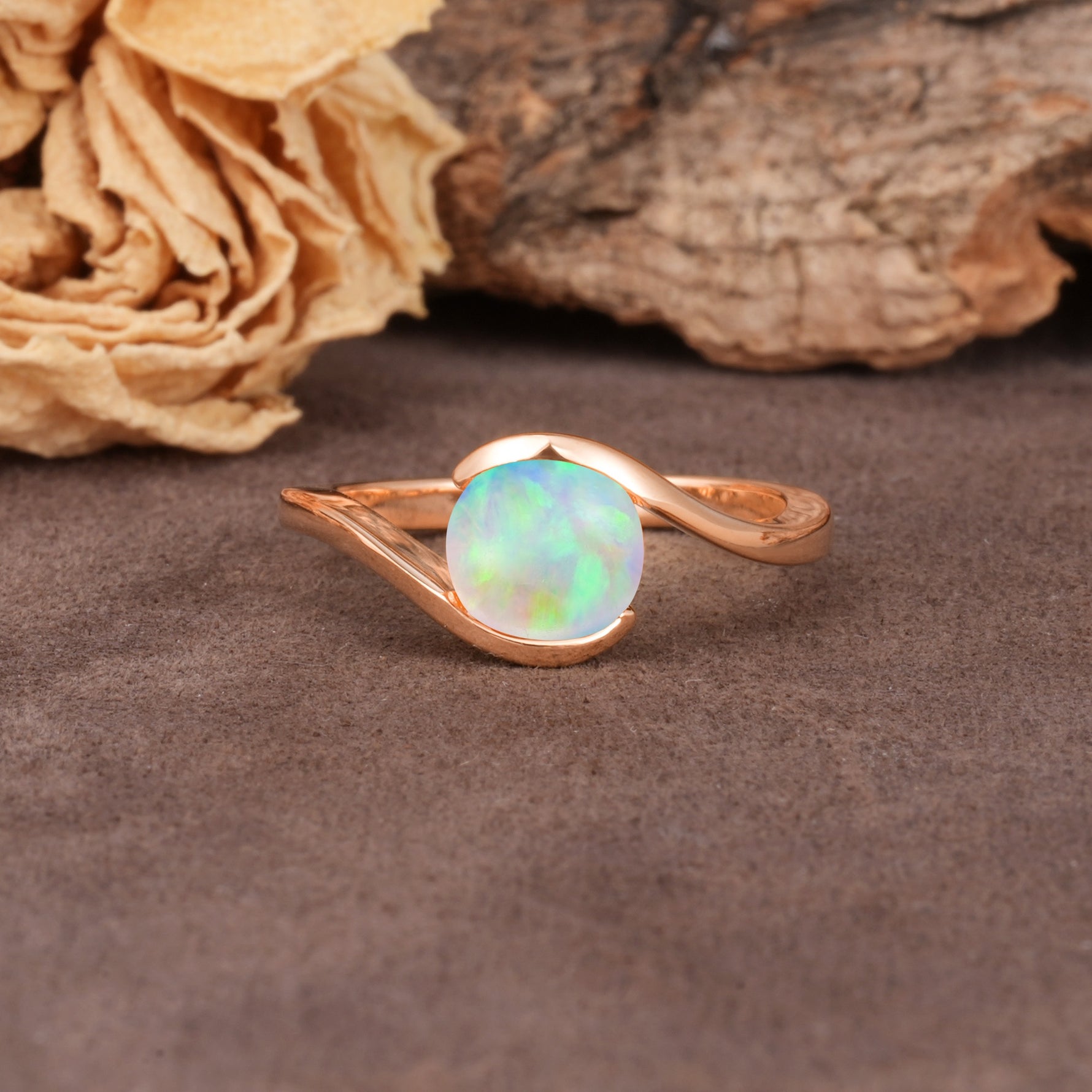 Unique Twisted, Entwined Round Cut Fire Opal Engagement Ring - Additional view