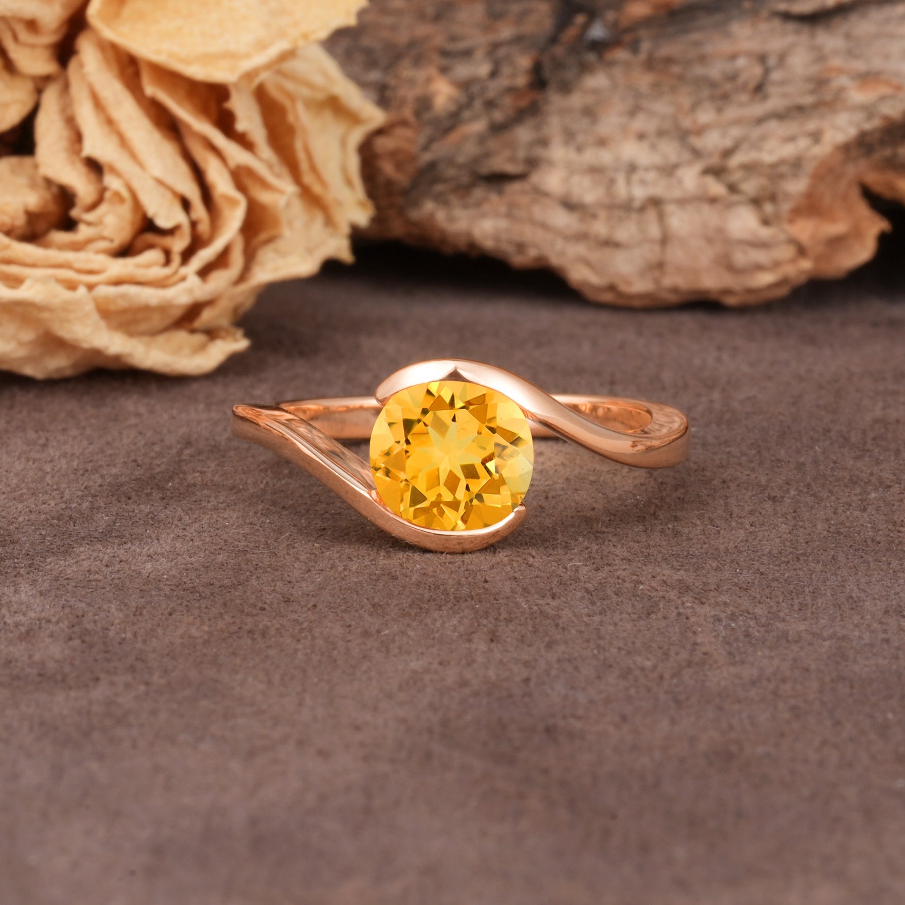 Unique Twisted, Entwined Round Cut Citrine Engagement Ring - Additional view
