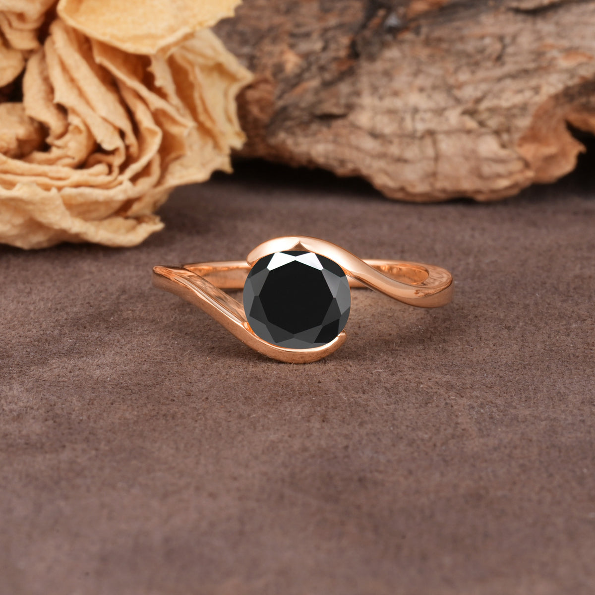 Unique Twisted, Entwined Round Cut Black Onyx Engagement Ring - Additional view