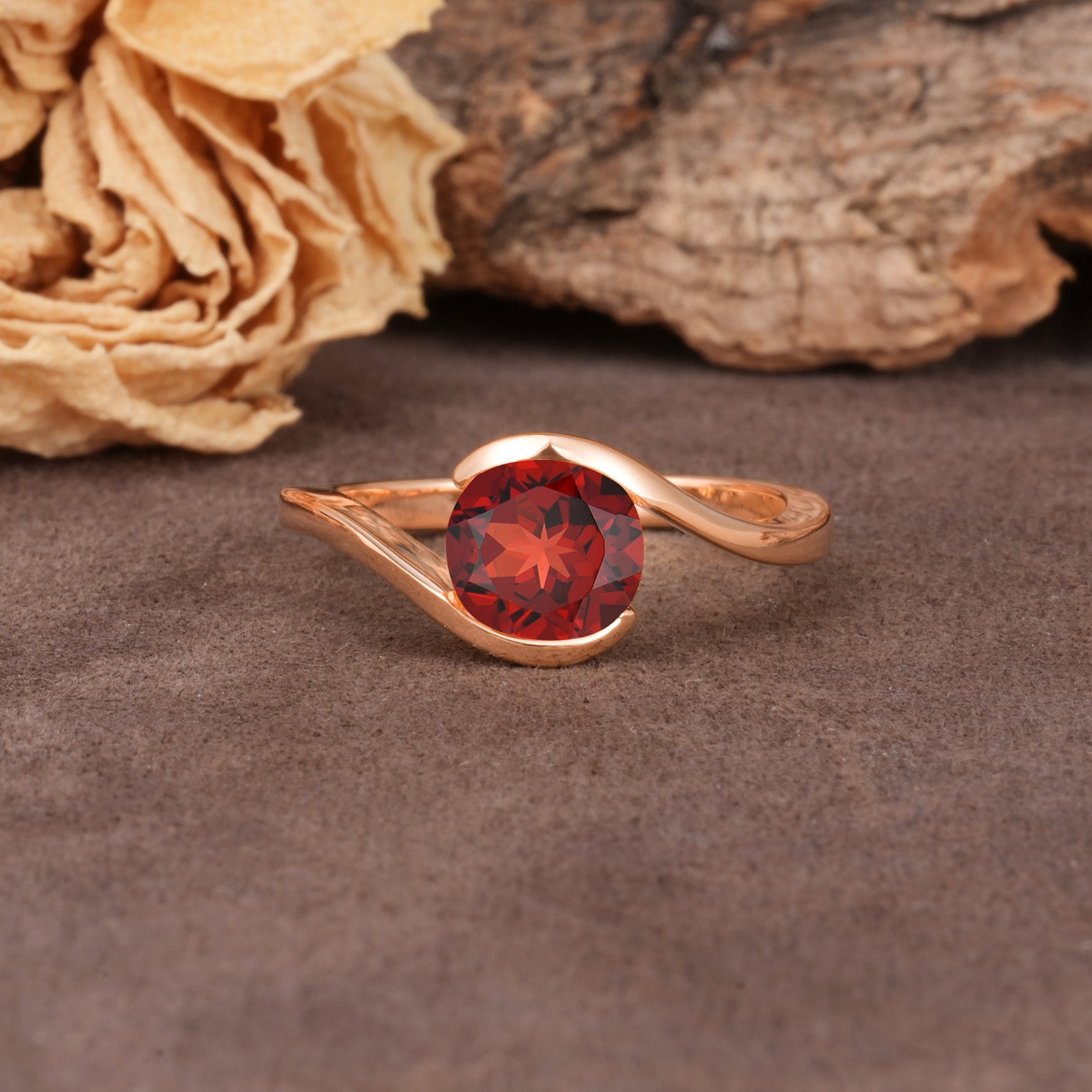 Unique Twisted, Entwined Round Cut Garnet Engagement Ring - Additional view