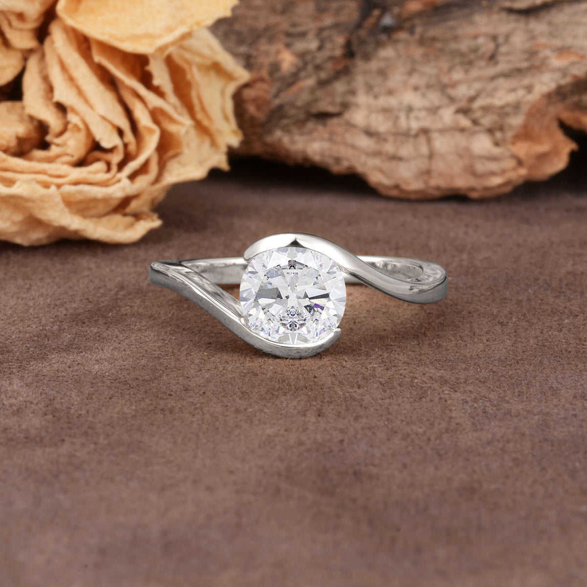 Unique Twisted, Entwined Round Cut Moissanite Engagement Ring - Additional view