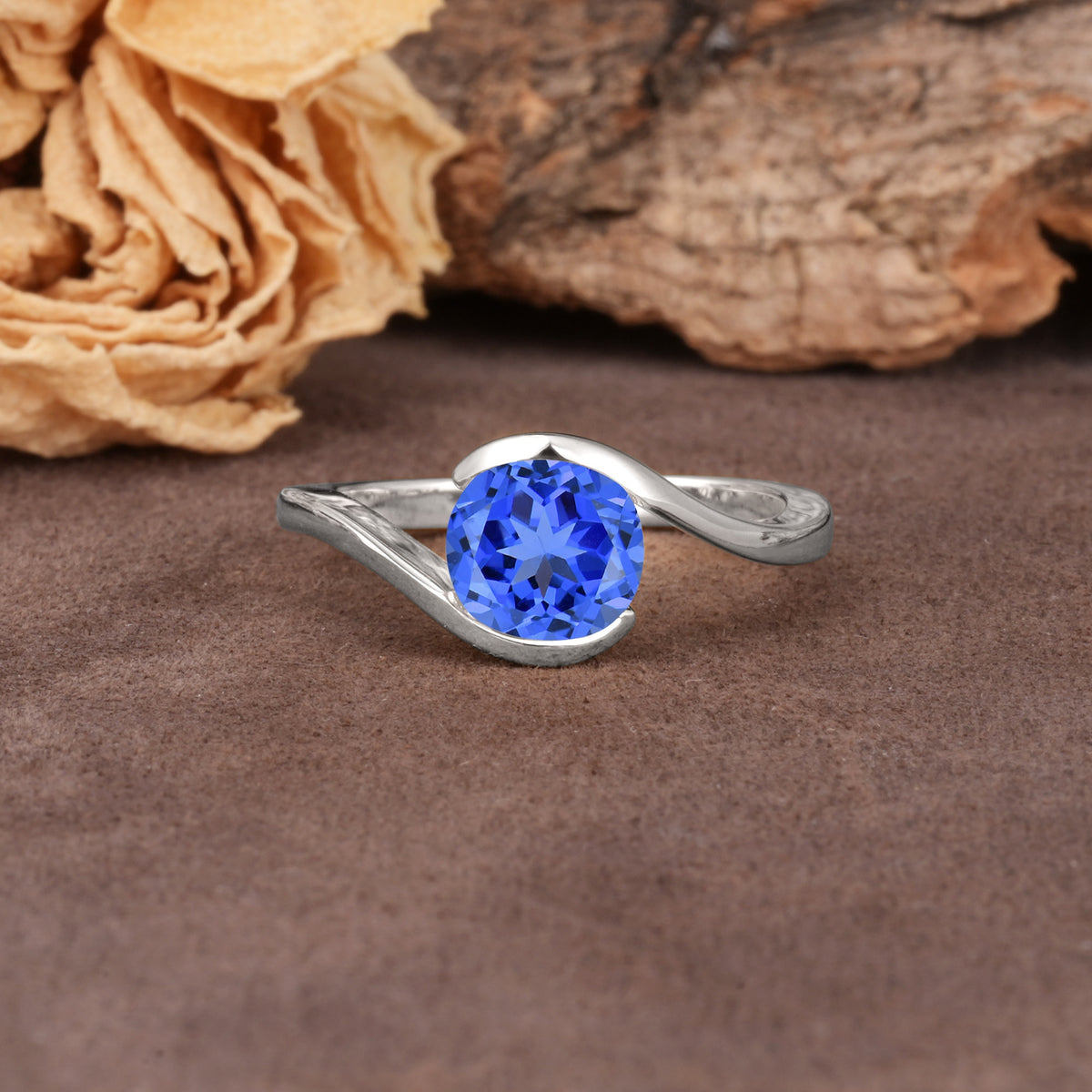 Unique Twisted, Entwined Round Cut Sapphire Engagement Ring - Additional view