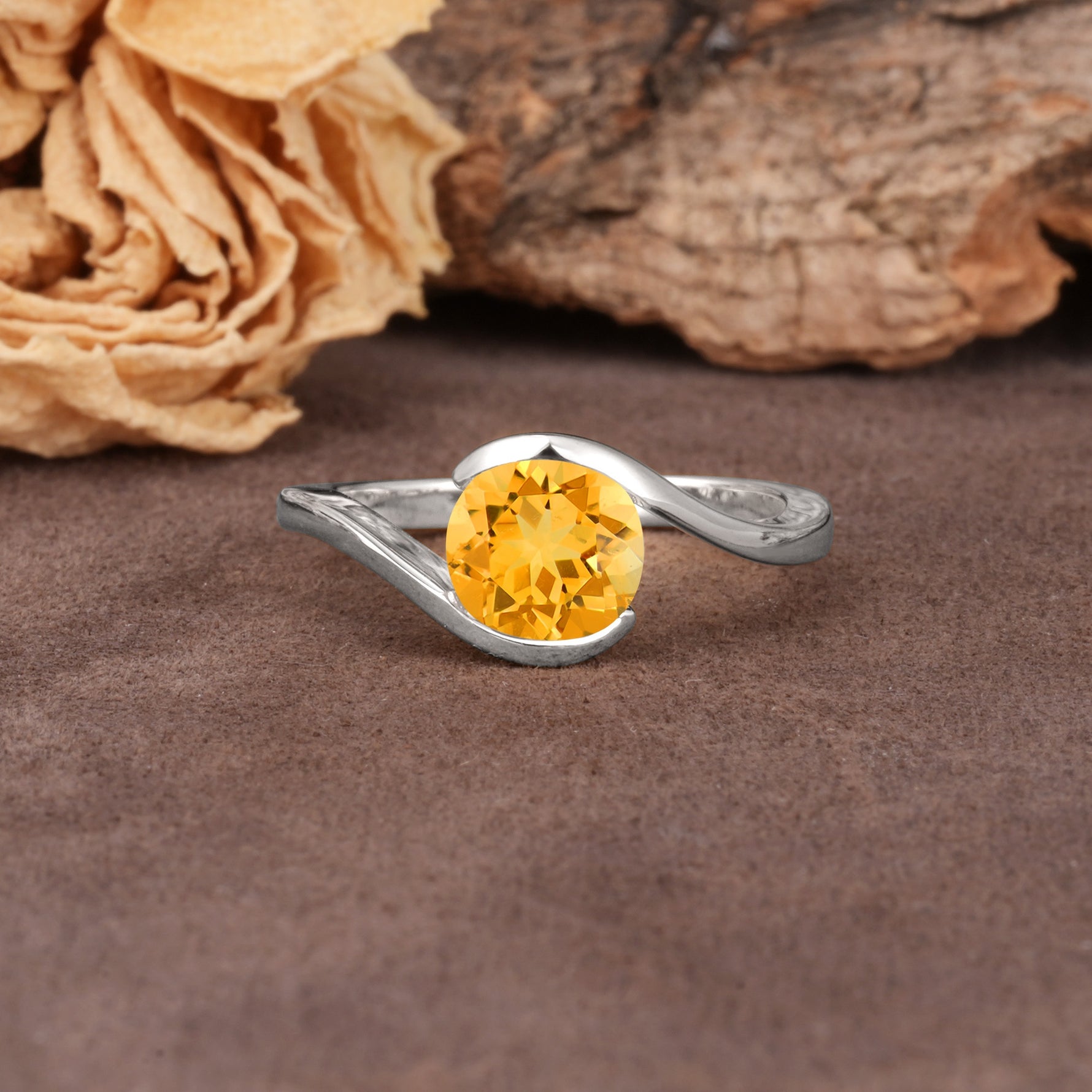 Unique Twisted, Entwined Round Cut Citrine Engagement Ring - Additional view
