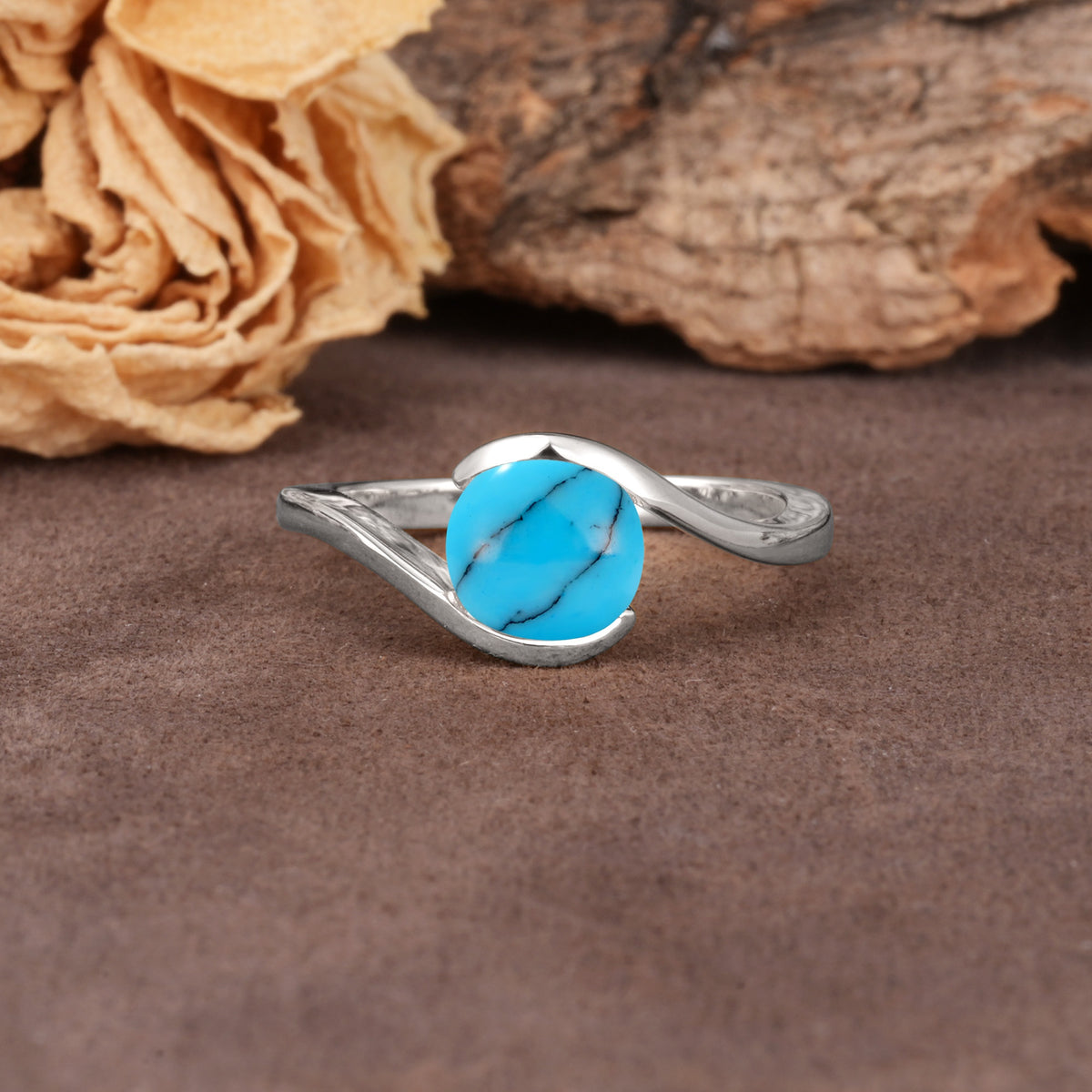Unique Twisted, Entwined Round Cut Turquoise Engagement Ring - Additional view