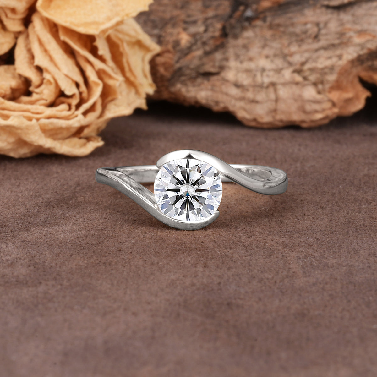 Unique Twisted, Entwined Round Cut Lab Diamond Engagement Ring - Additional view