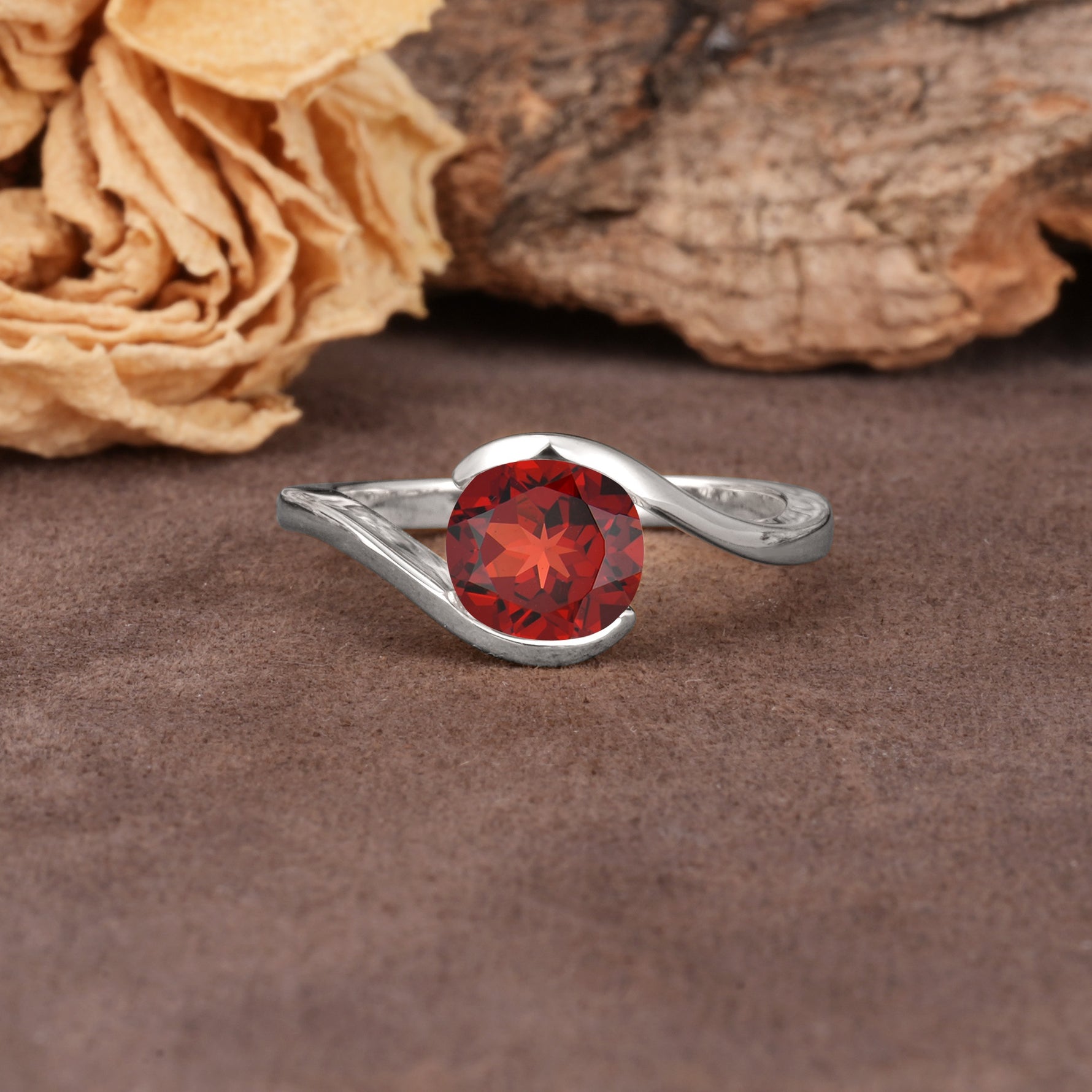 Unique Twisted, Entwined Round Cut Garnet Engagement Ring - Additional view