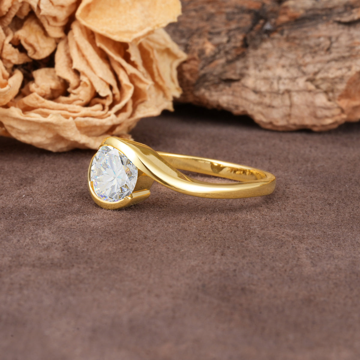 Unique Twisted, Entwined Round Cut Moissanite Engagement Ring - Additional view