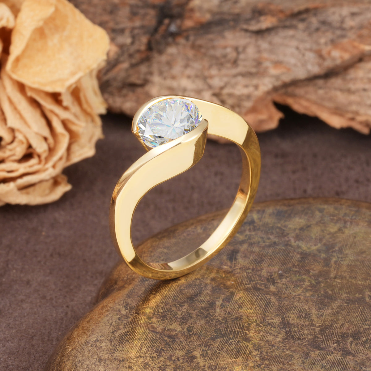 Unique Twisted, Entwined Round Cut Moissanite Engagement Ring - Additional view