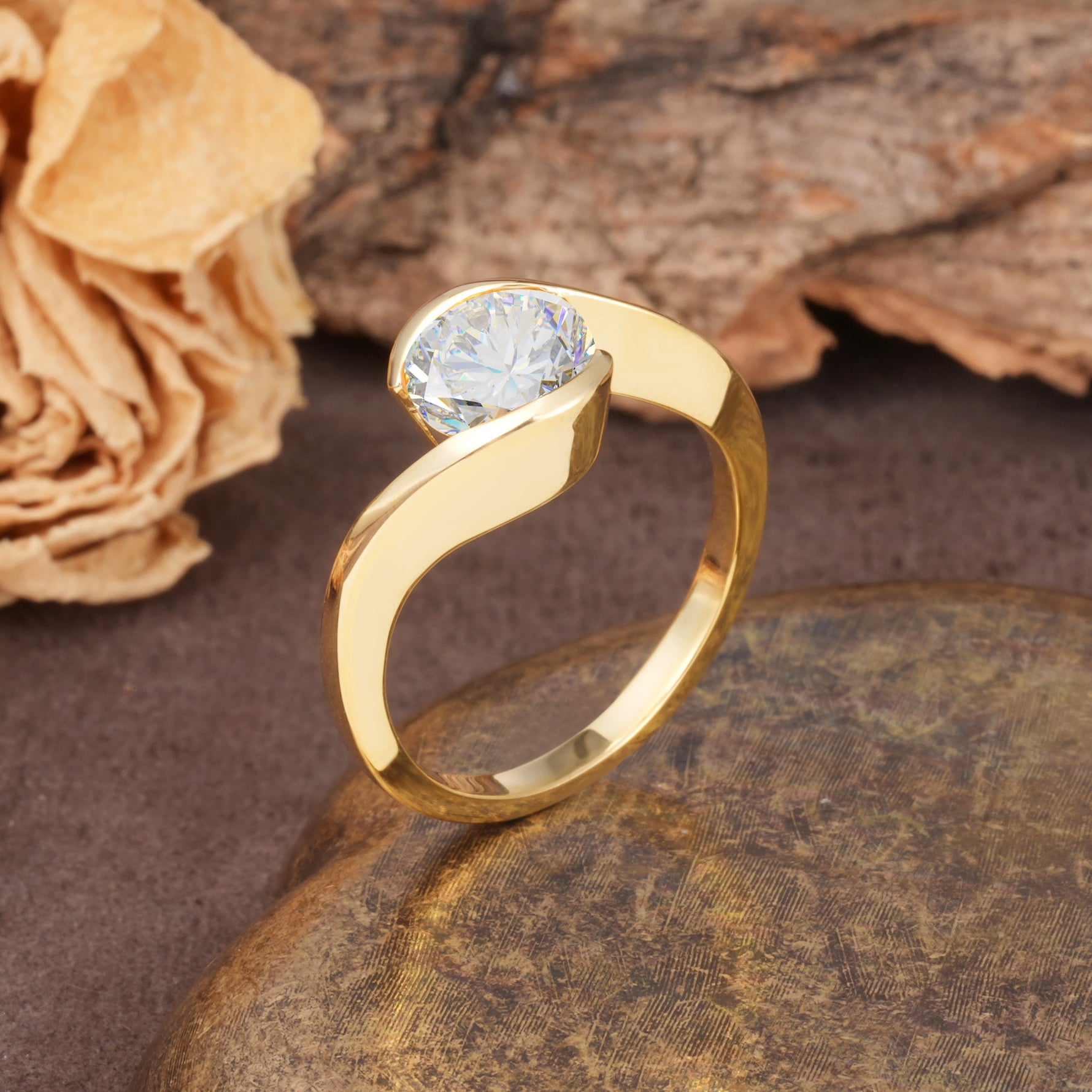 Unique Twisted, Entwined Round Cut Moissanite Engagement Ring - Additional view