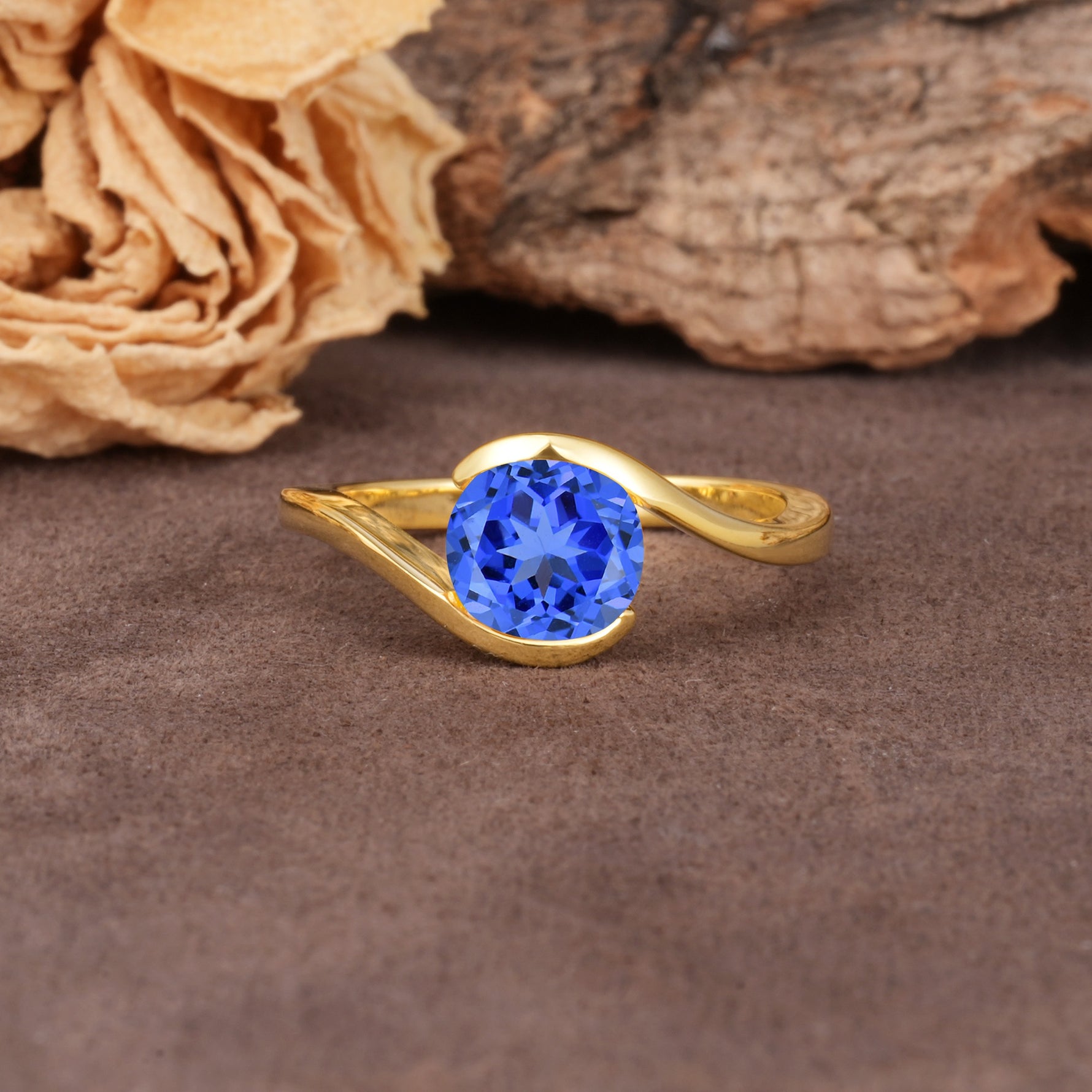 Unique Twisted, Entwined Round Cut Sapphire Engagement Ring - Additional view