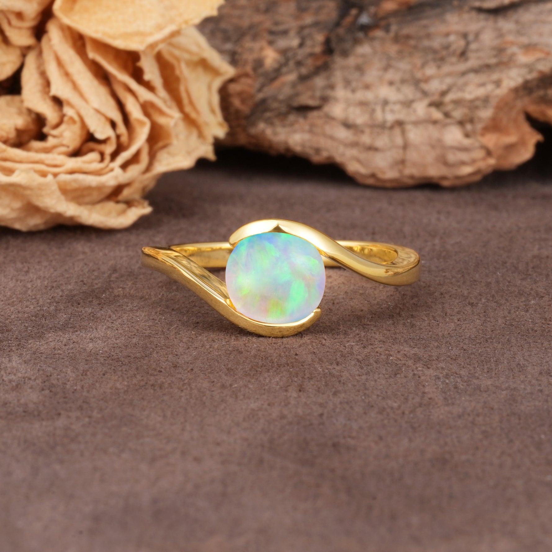 Unique Twisted, Entwined Round Cut Fire Opal Engagement Ring - Additional view