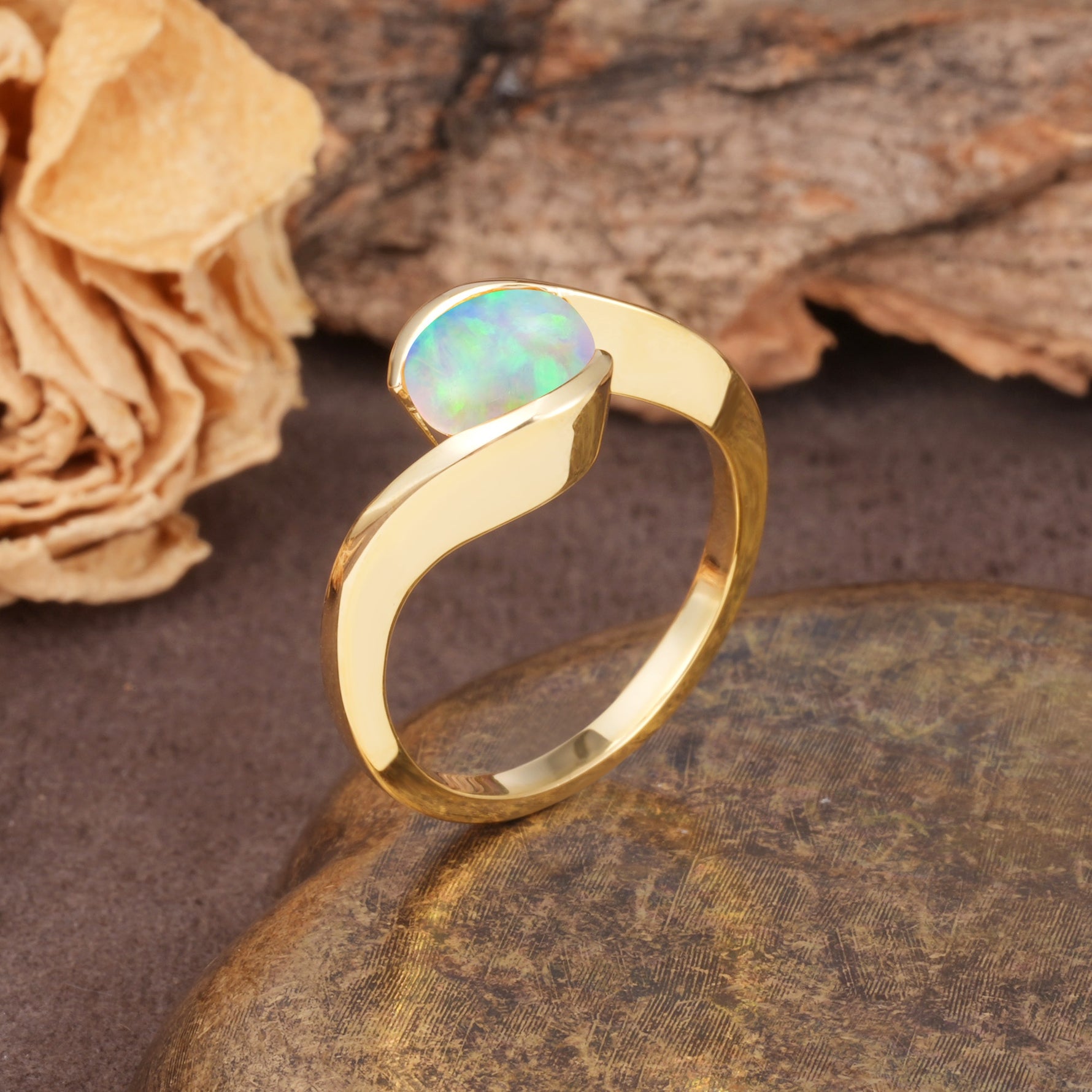 Unique Twisted, Entwined Round Cut Fire Opal Engagement Ring - Additional view
