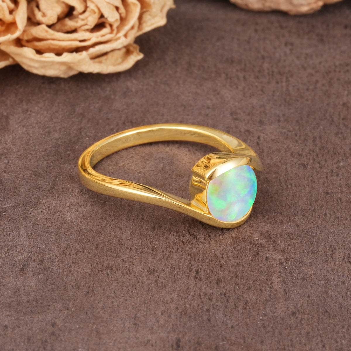 Unique Twisted, Entwined Round Cut Fire Opal Engagement Ring - Additional view