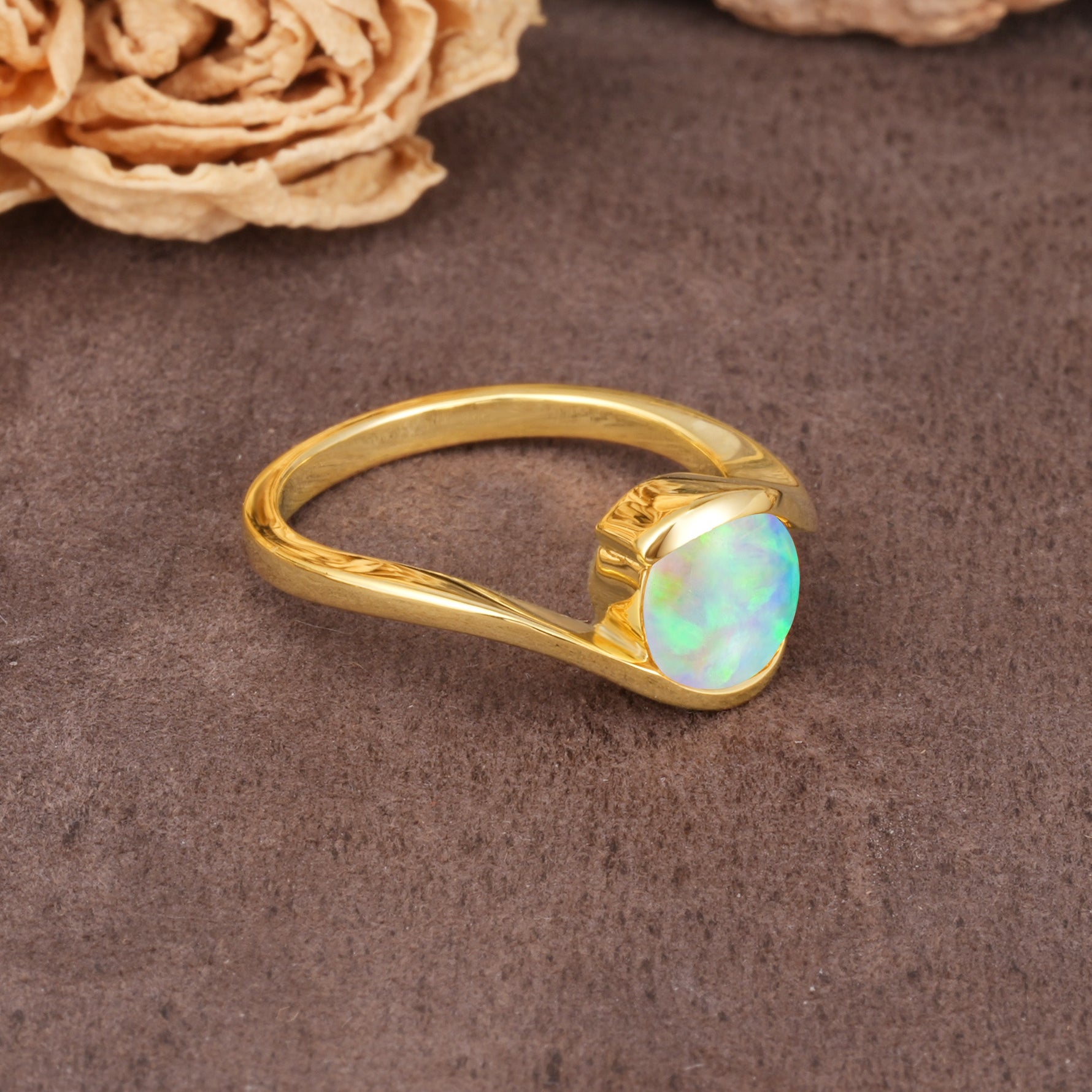 Unique Twisted, Entwined Round Cut Fire Opal Engagement Ring - Additional view