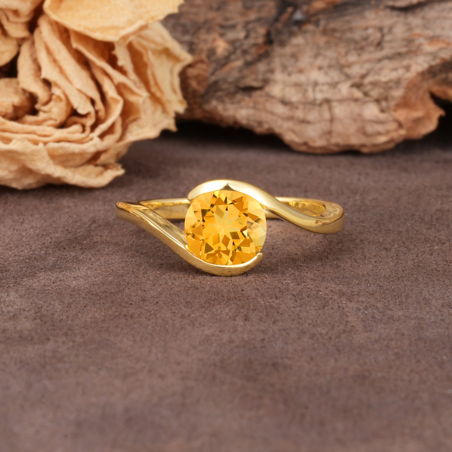 Unique Twisted, Entwined Round Cut Citrine Engagement Ring - Additional view