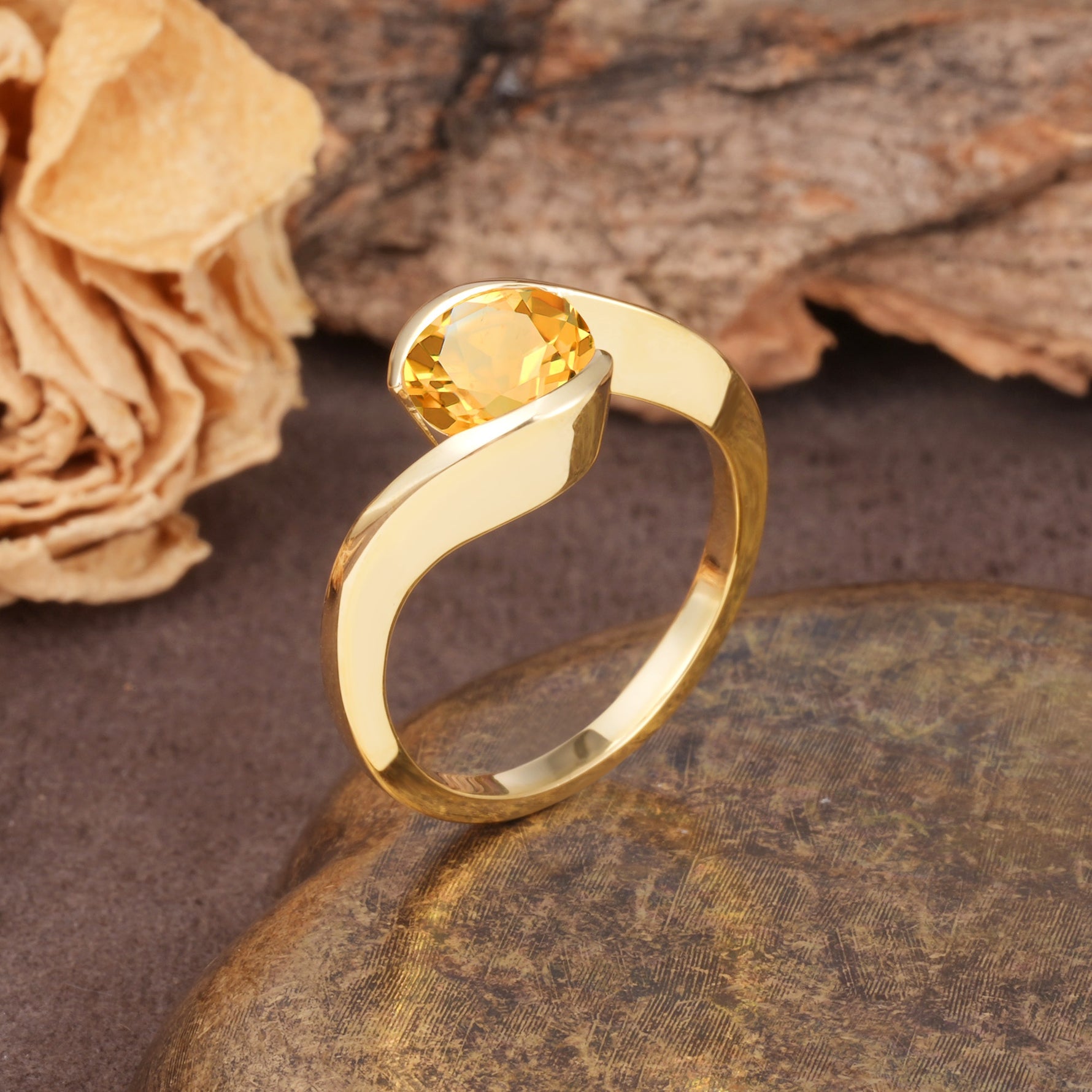 Unique Twisted, Entwined Round Cut Citrine Engagement Ring - Additional view
