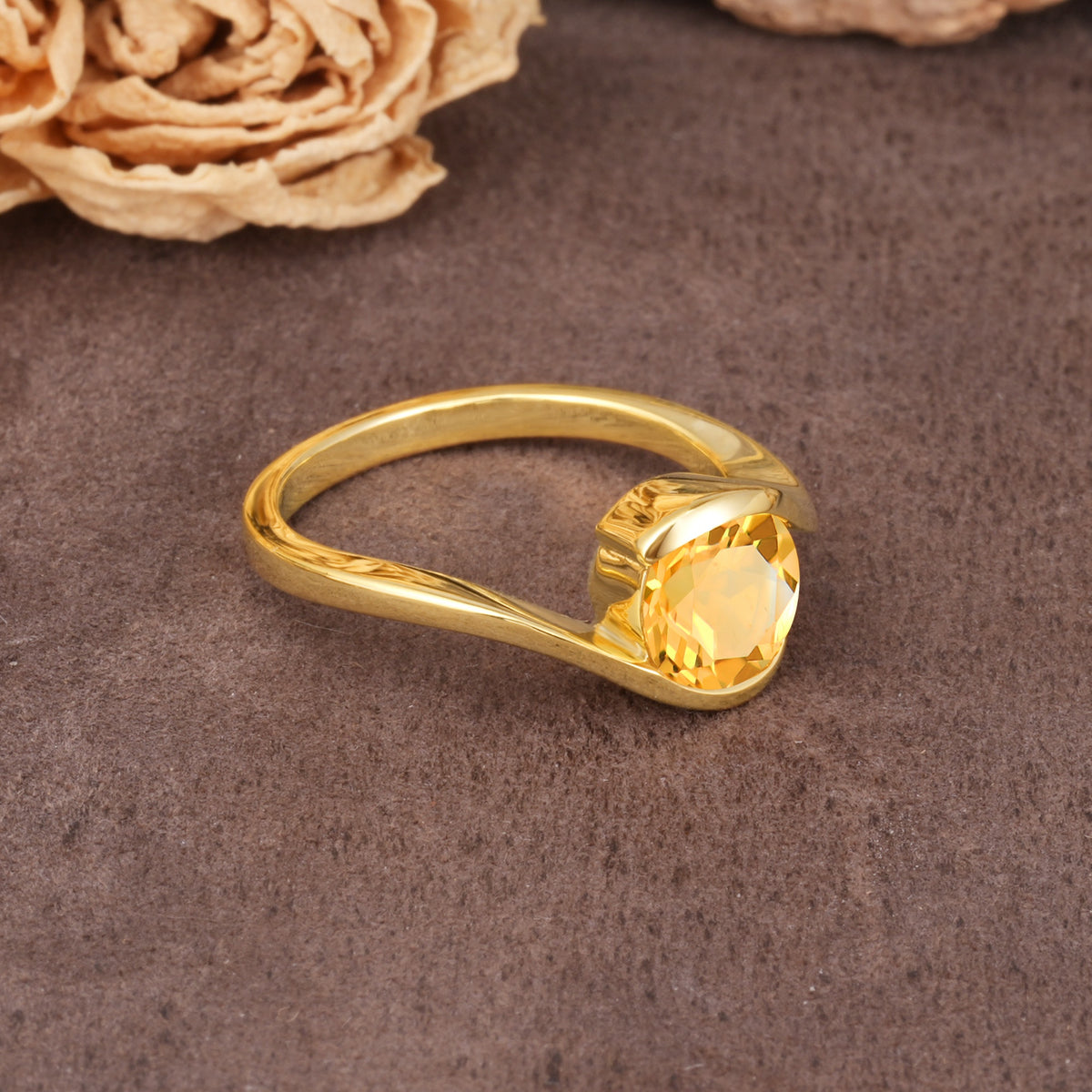 Unique Twisted, Entwined Round Cut Citrine Engagement Ring - Additional view