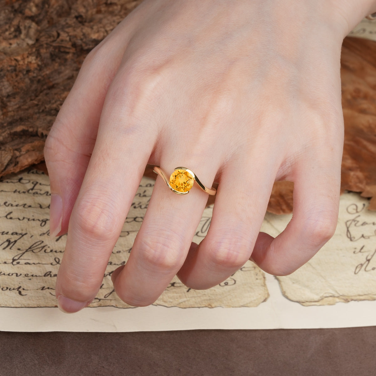 Unique Twisted, Entwined Round Cut Citrine Engagement Ring - Additional view